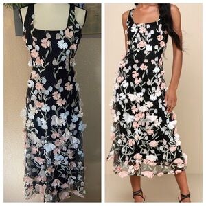 Lulu's Black Floral Midi Dress